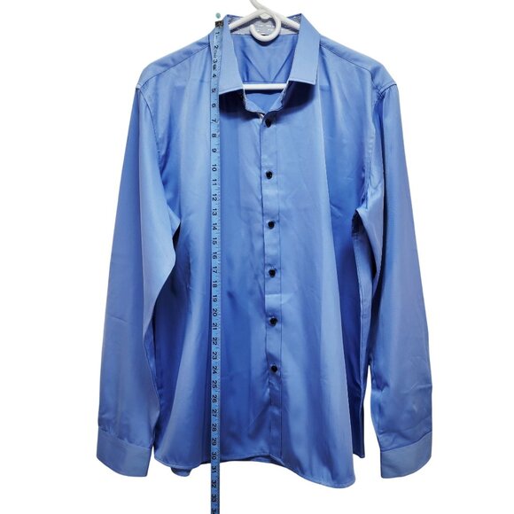 Mens Light Blue Long Sleeve Button-Down Shirt Spread Collar Black Size L - Picture 5 of 9